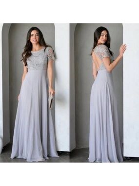 Maniju Lulus Savannah Days Short Sleeve Open Back Gown Maxi Dress Grey Gray New